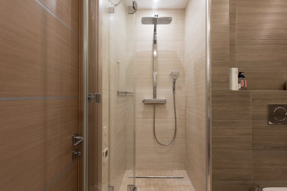 Modern walk-in shower with glass enclosure